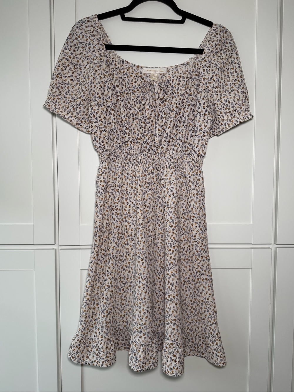 NWOT Monteau Floral Cottage Milkmaid Peasant Flowy Midi Dress Boho Chic